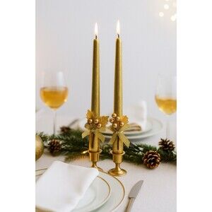 4 Gold Glitter Taper Candles 10" Tall Sparkle Shimmer Holiday Table RL NEW